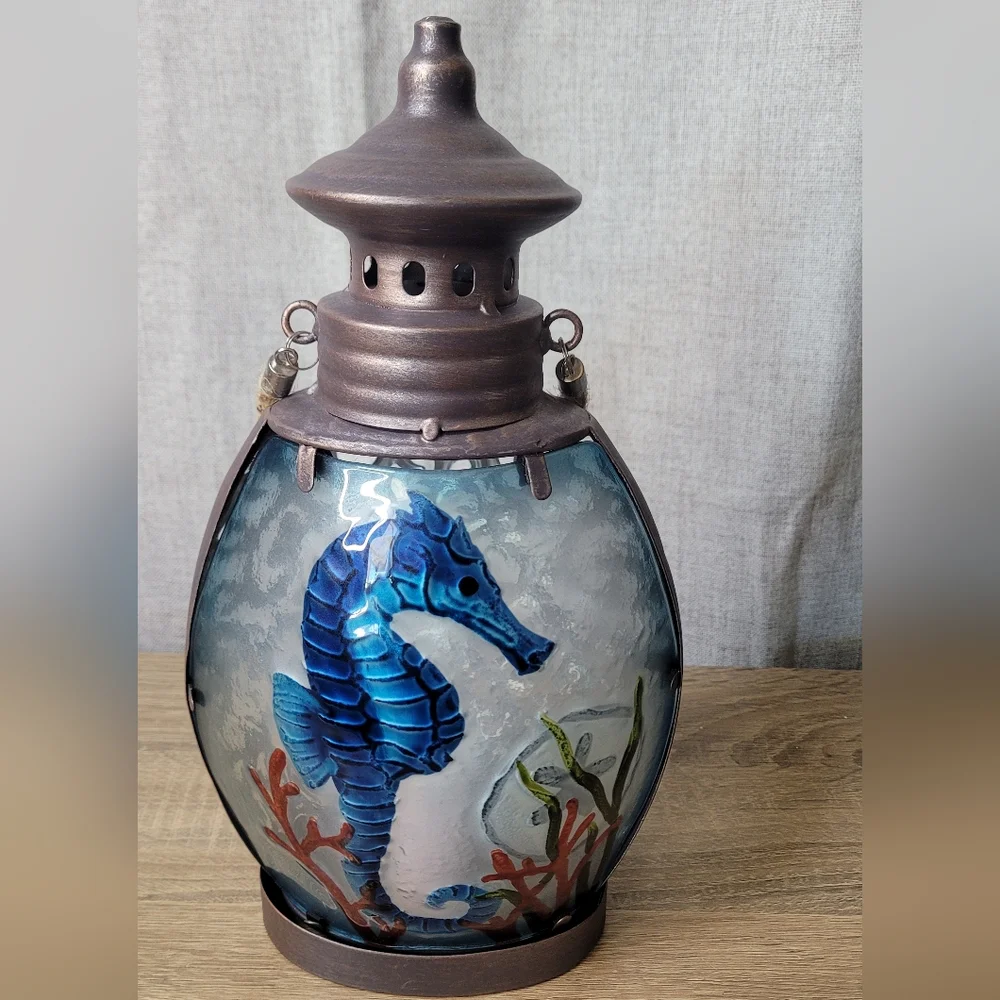 Oceanic Seahorse Lantern with Blue and Brown Accents